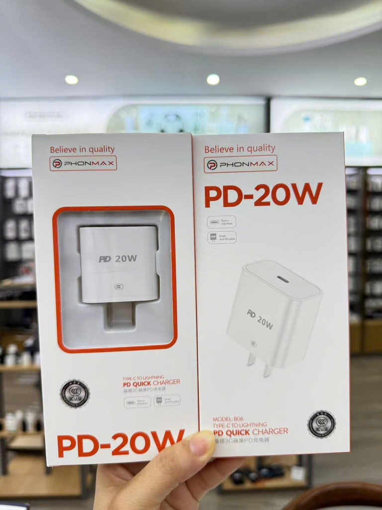 PHONMAX PD-20W Quick Charger Model B06 · Type-C / Lightning